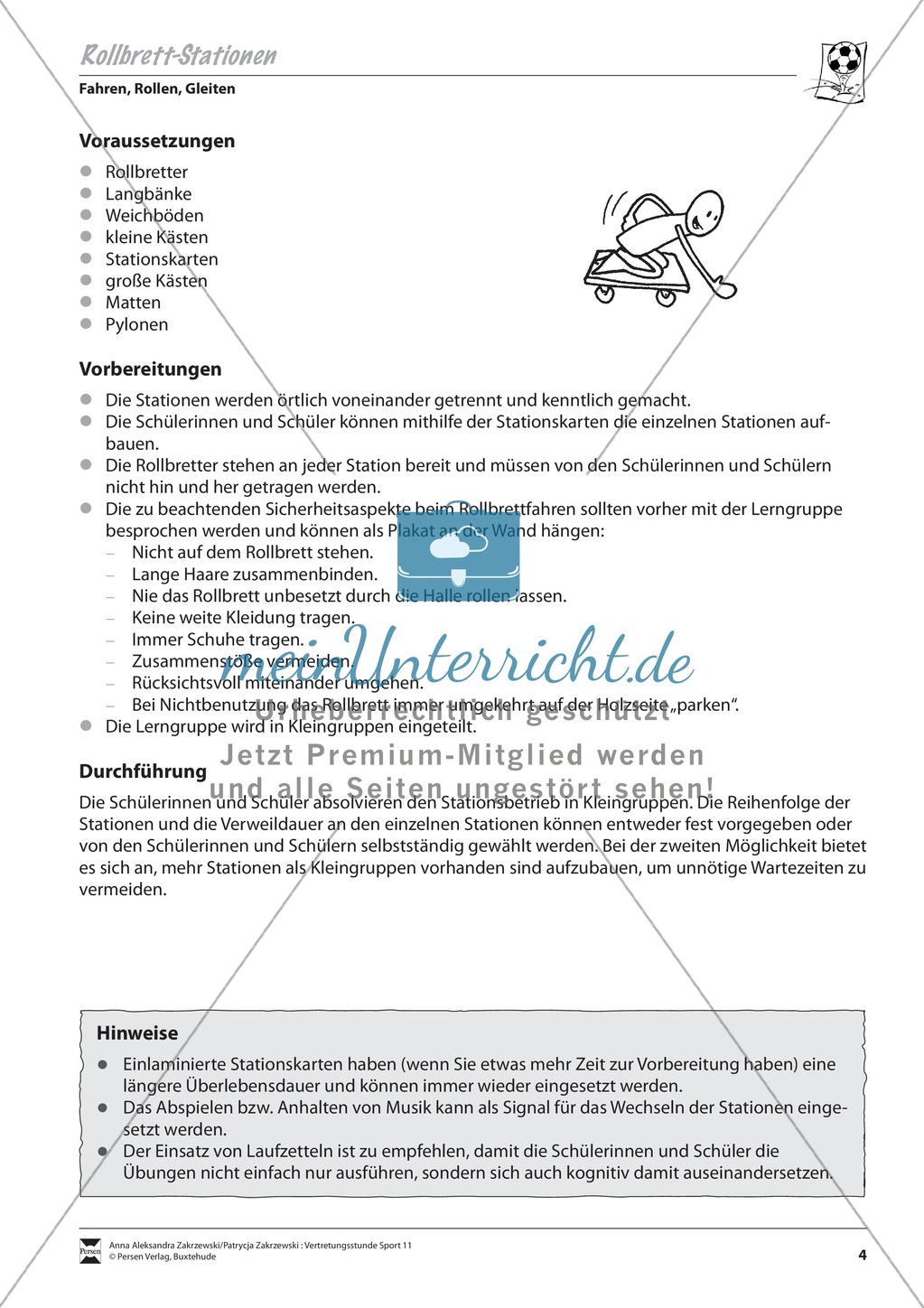 Parcourfahren mit dem Rollbrett - Stationsarbeit Preview 1