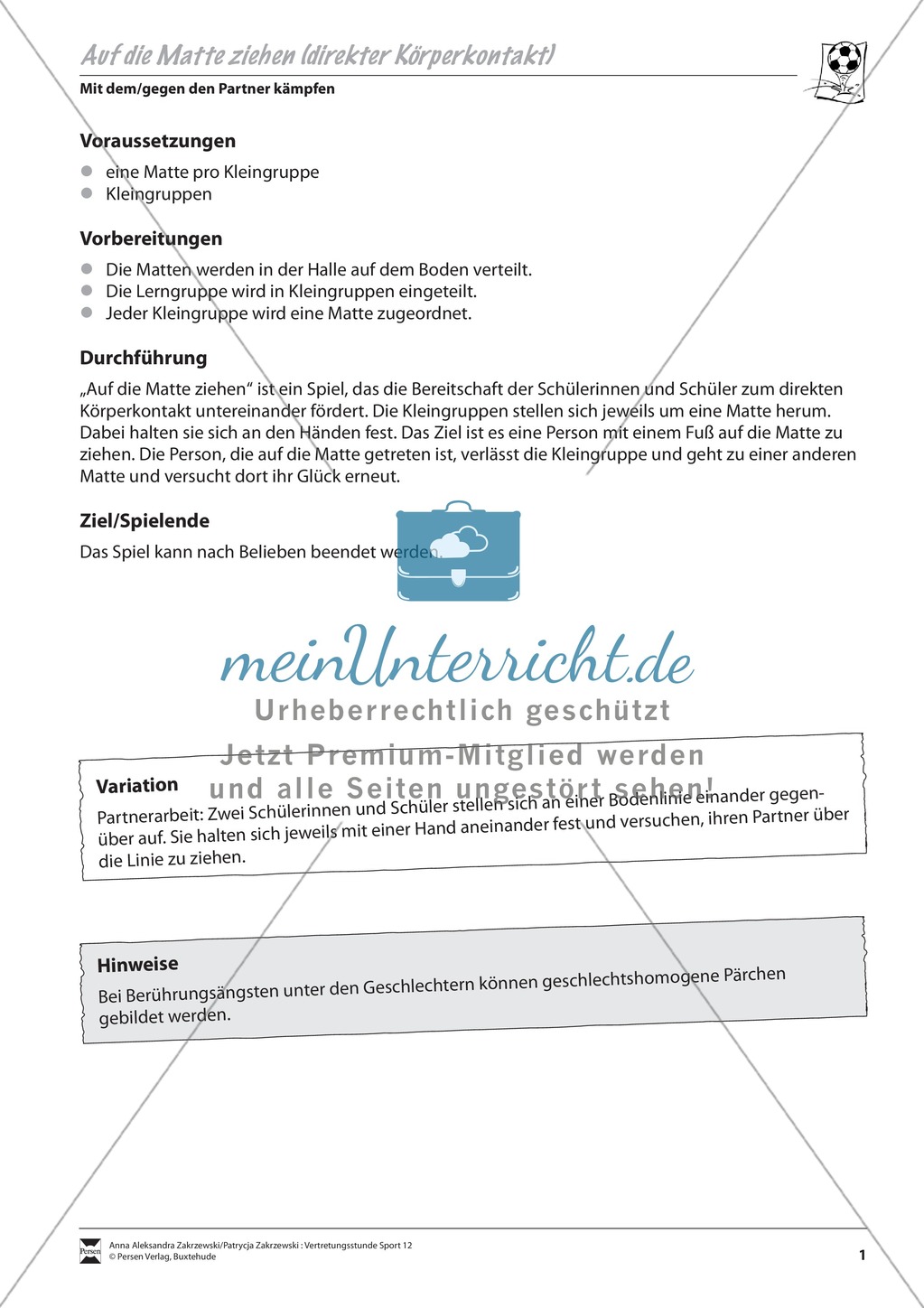 Mit/Gegen Partner kämpfen - indirekten und direkten Körperkontakt zulassen Preview 1