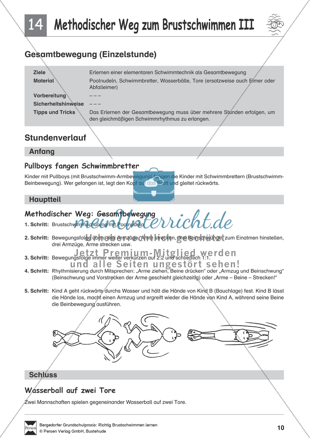 Brustschwimmen schrittweise lernen: Eine Unterrichtseinheit mit Teilübungen Preview 10