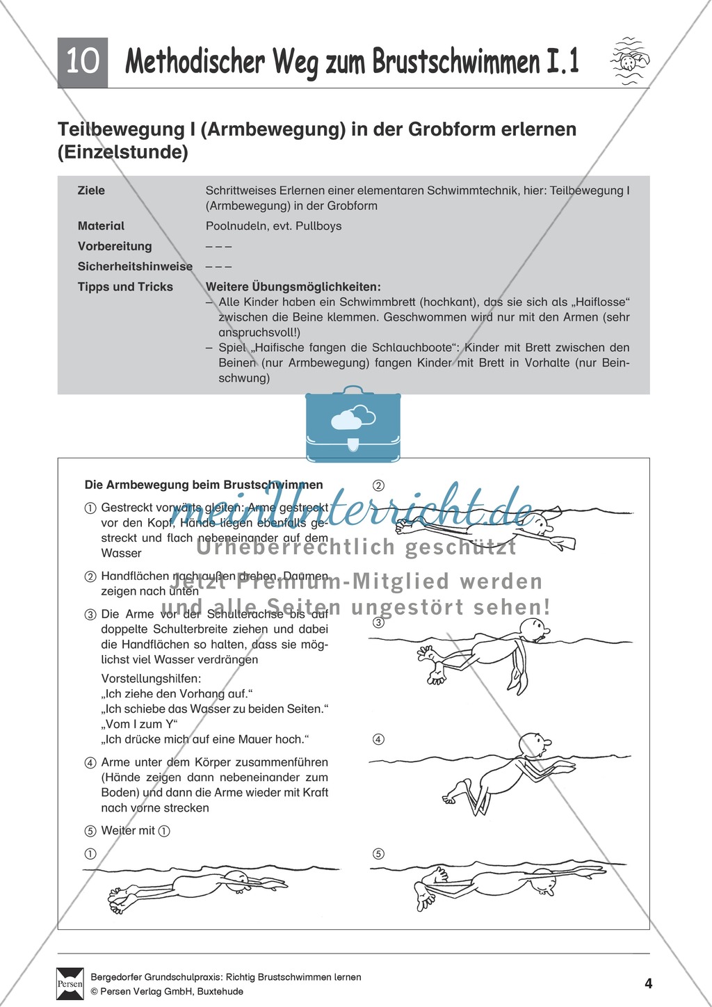 Brustschwimmen schrittweise lernen: Eine Unterrichtseinheit mit Teilübungen Preview 4