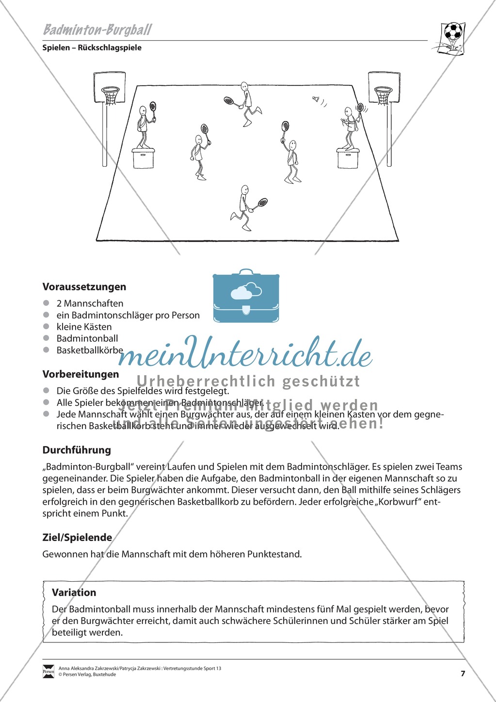 Verschiedene Ballspiele: Handtuch-Volleyball, Mattenvölkerball, Badminton-Burgball, Prellball Preview 3