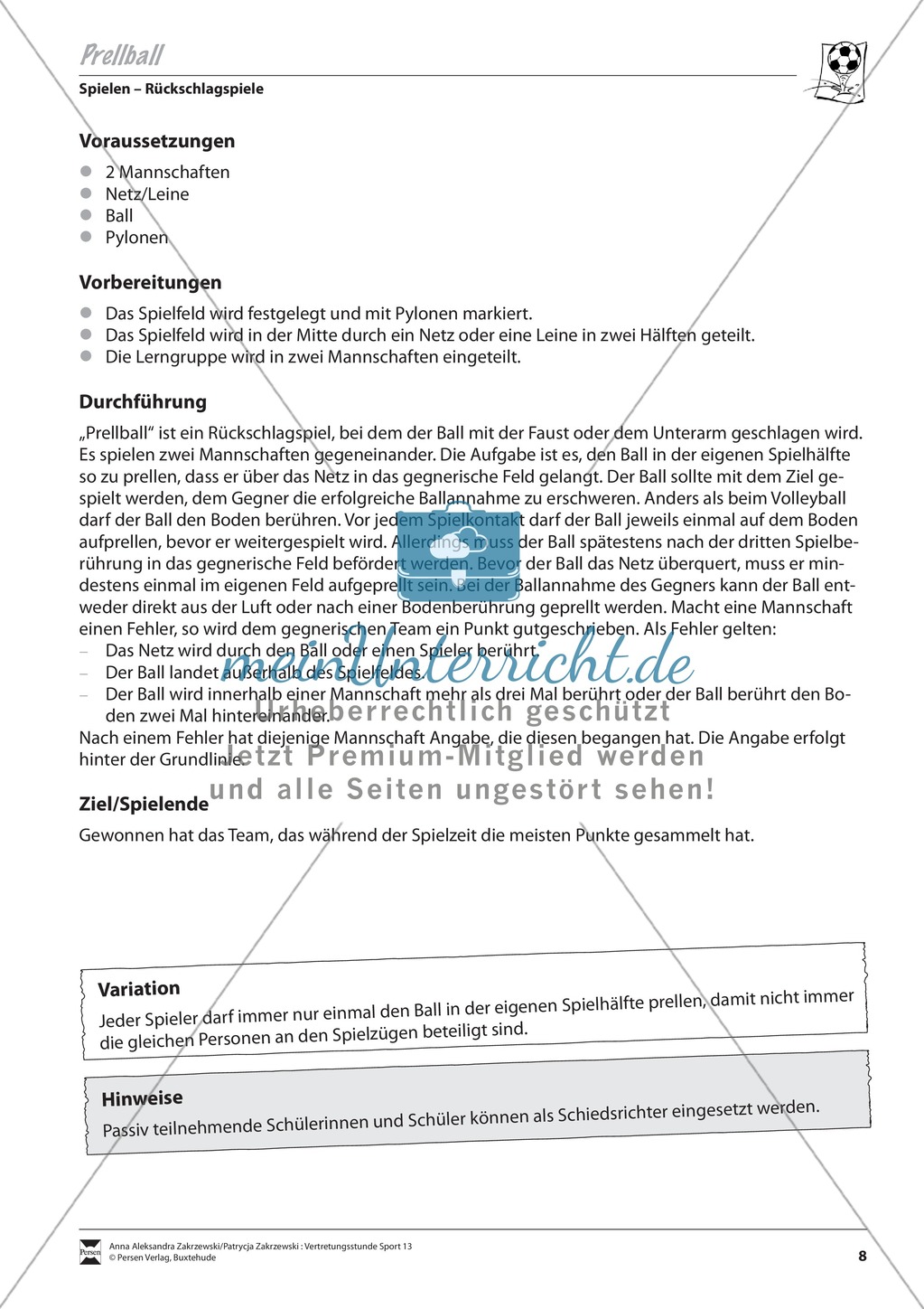 Verschiedene Ballspiele: Handtuch-Volleyball, Mattenvölkerball, Badminton-Burgball, Prellball Preview 4