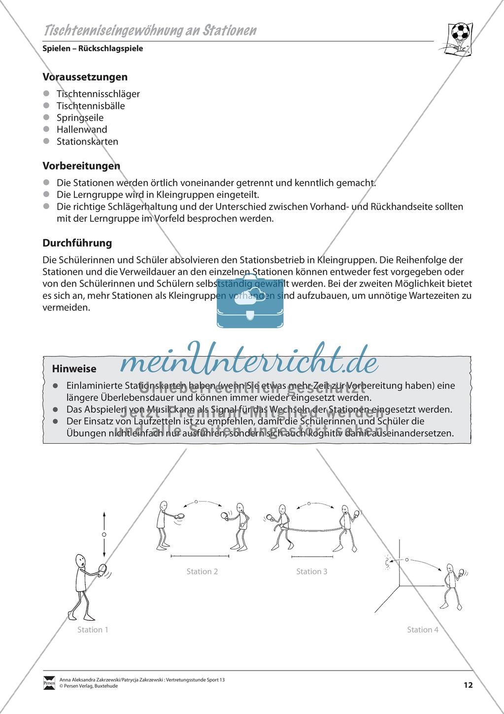Tischtenniseingewöhnung an Stationen Preview 1