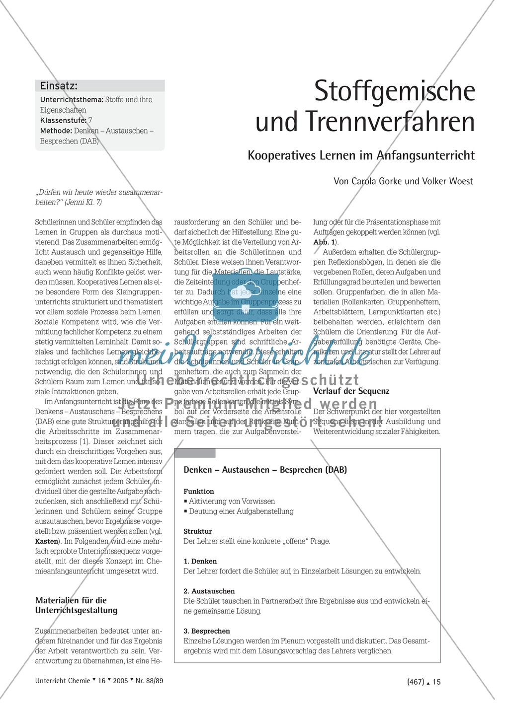 Kooperatives Lernen nach dem DAB-Prinzip - Stoffgemische und Trennverfahren Preview 1