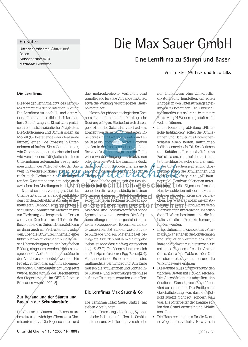 Unterrichtsmethode Lernfirma - Säuren und Basen mit Alltagsbezug Preview 1
