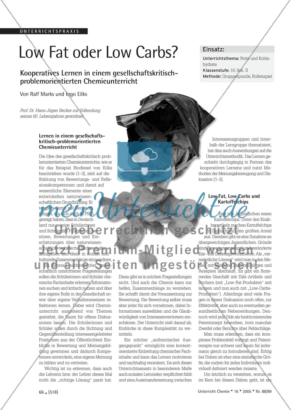 Low Fat oder Low Carbs? - Kooperatives Lernen in einem gesellschaftskritischproblemorientierten Chemieunterricht Preview 1