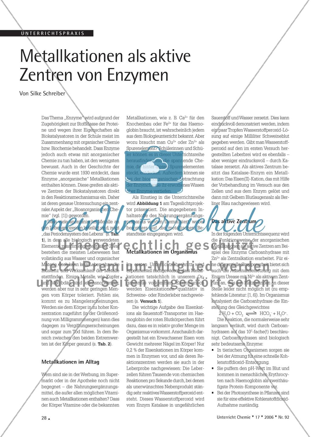 Metallkationen als aktive Zentren von Enzymen Preview 1