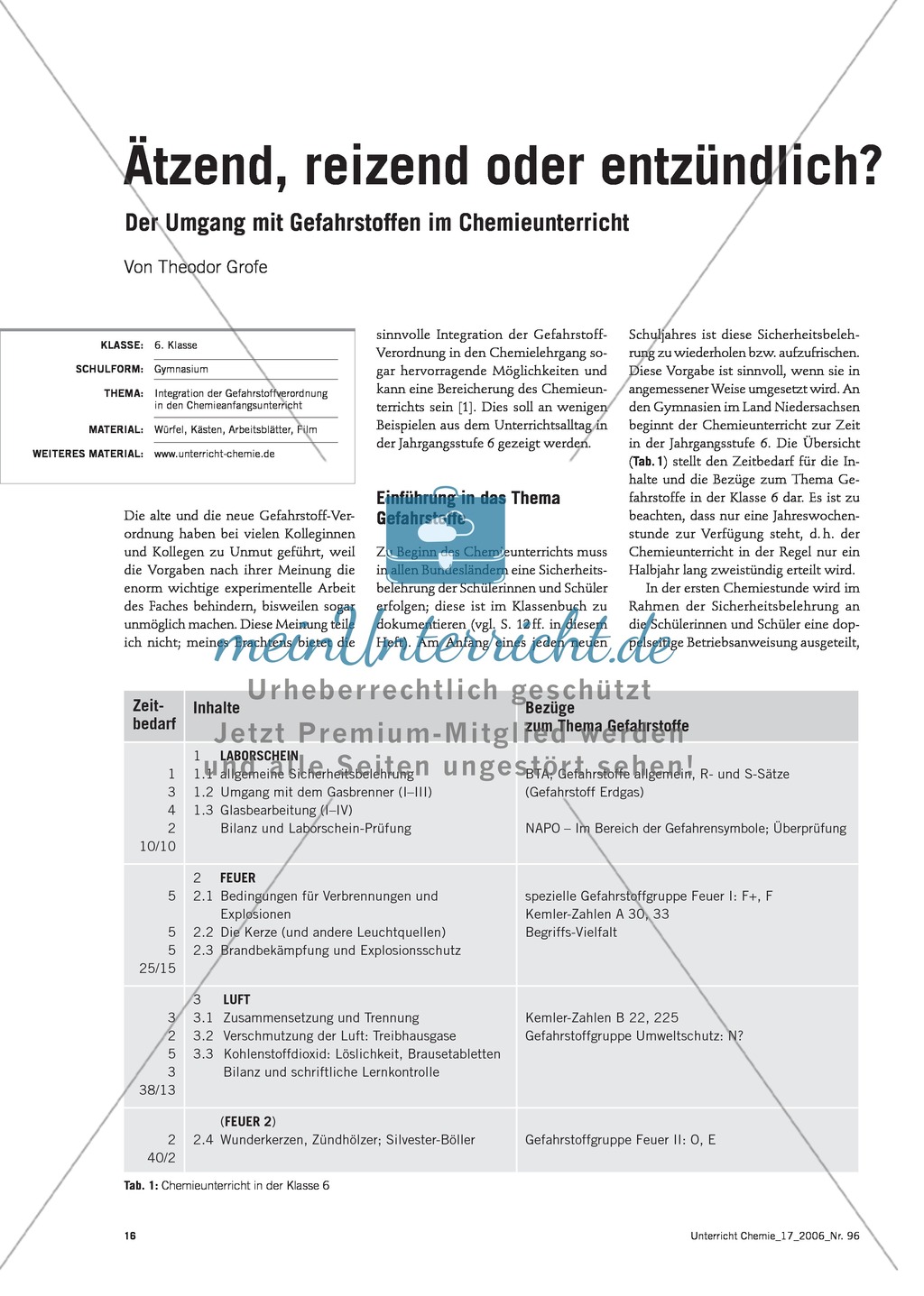 Der Umgang mit Gefahrstoffen im Chemieunterricht - die Gefahrstoffverordnung Preview 1