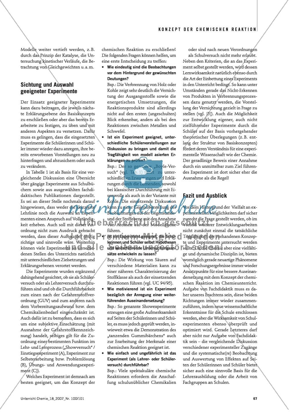 Experimentelle Lehrlinie zur chemischen Reaktion Preview 3
