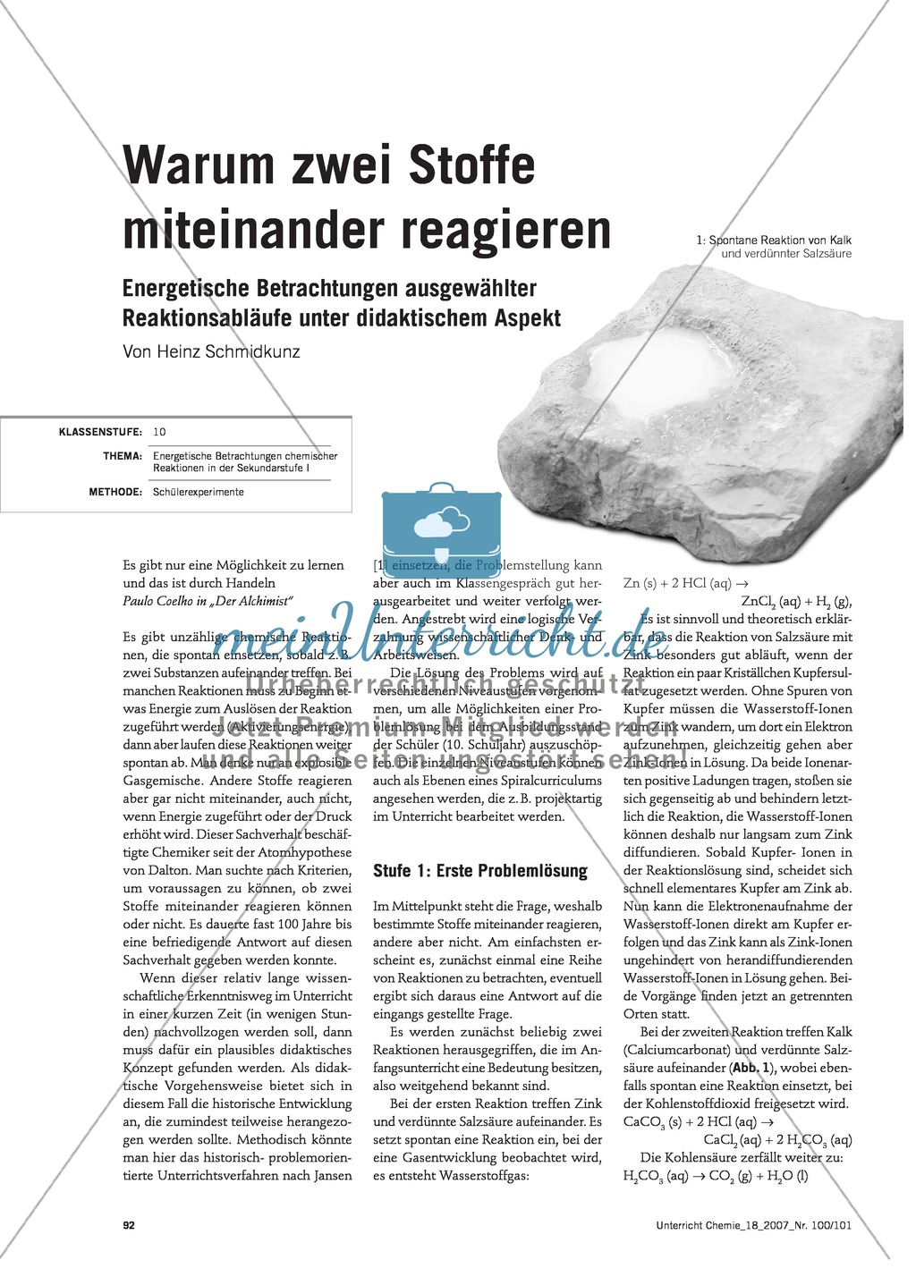 Energetische Betrachtung chemischer Reaktionen im historisch-problemorientierten Unterrichtsverfahren Preview 1