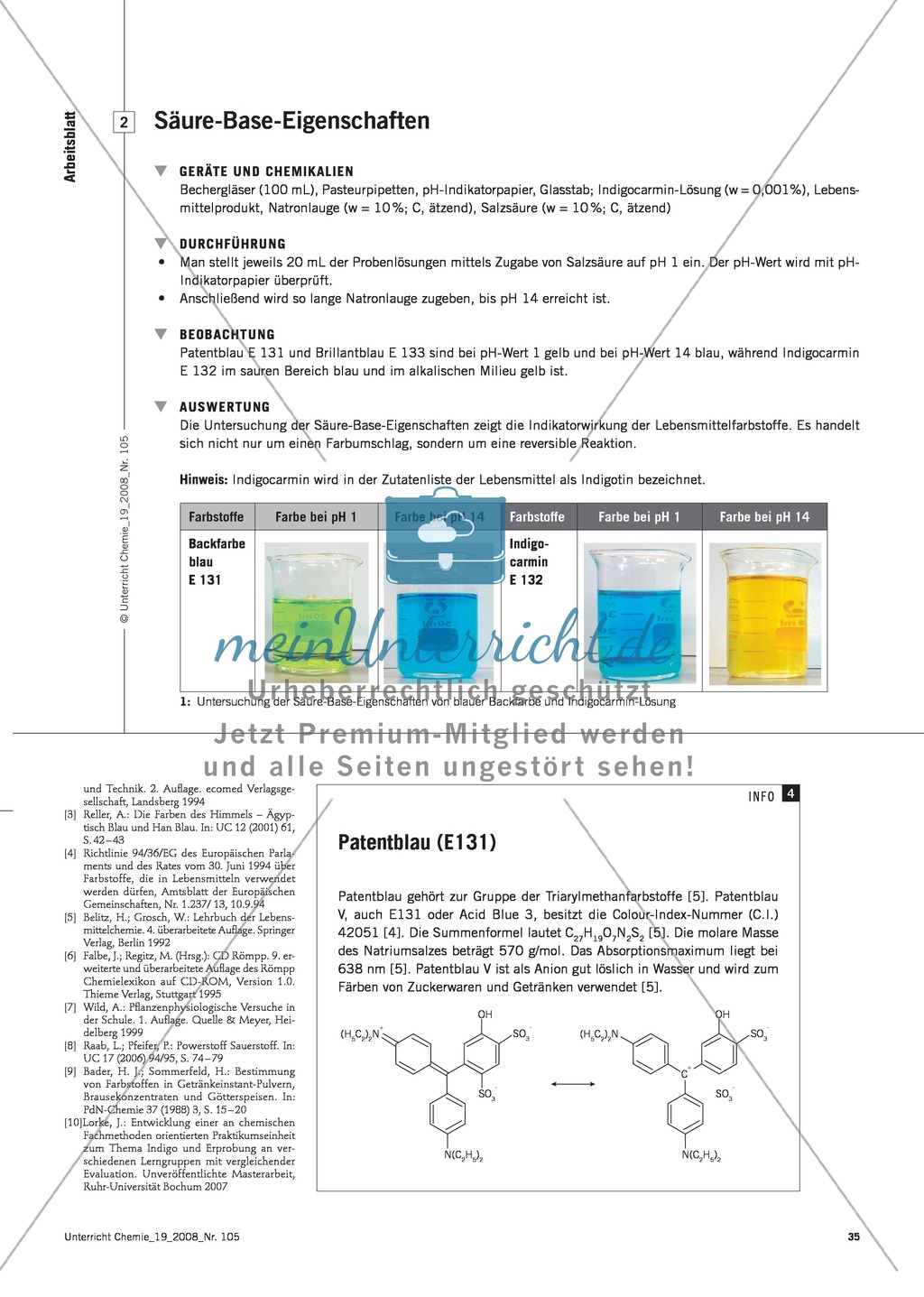 Blaue Farbstoffe in Lebensmitteln: Säure-Base-Eigenschaften und Redoxeigenschaften Preview 4