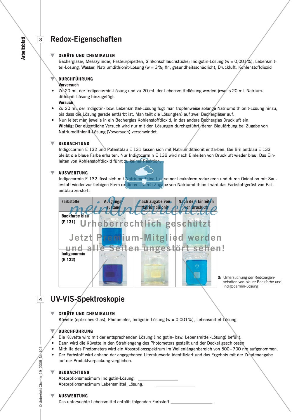 Blaue Farbstoffe in Lebensmitteln: Säure-Base-Eigenschaften und Redoxeigenschaften Preview 5