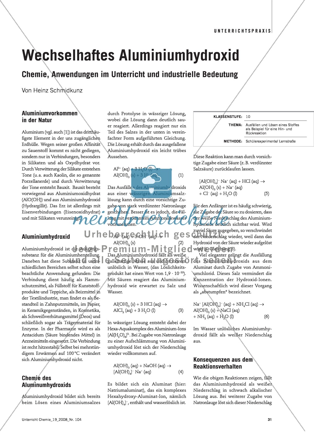 Ausfällen und Lösen eines Stoffes: Das Reaktionsverhalten von Aluminiumhydroxid Preview 1