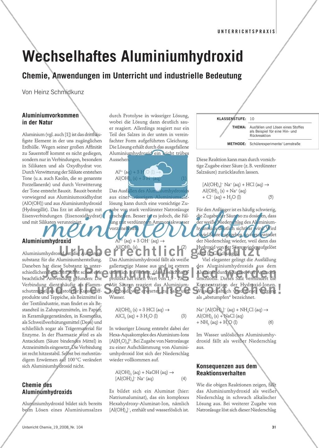 Wechselhaftes Aluminiumhydroxid - Chemie, Anwendungen im Unterricht und industrielle Bedeutung Preview 1