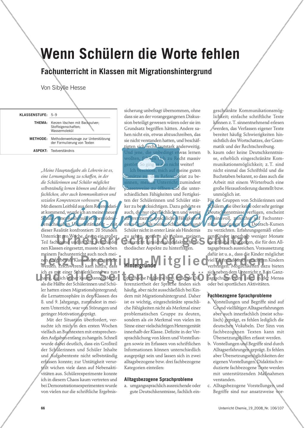 Wenn Schülern die Worte fehlen - Fachunterricht in Klassen mit Migrationshintergrund Preview 1