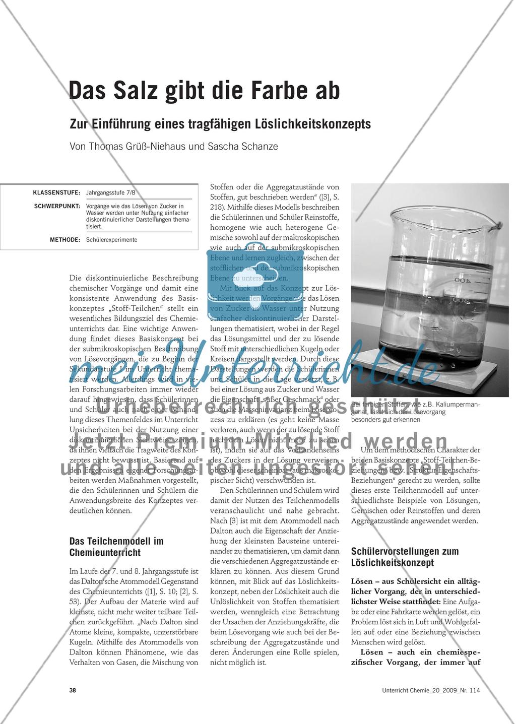 Das Salz gibt die Farbe ab - Zur Einführung eines tragfähigen Löslichkeitskonzepts Preview 1