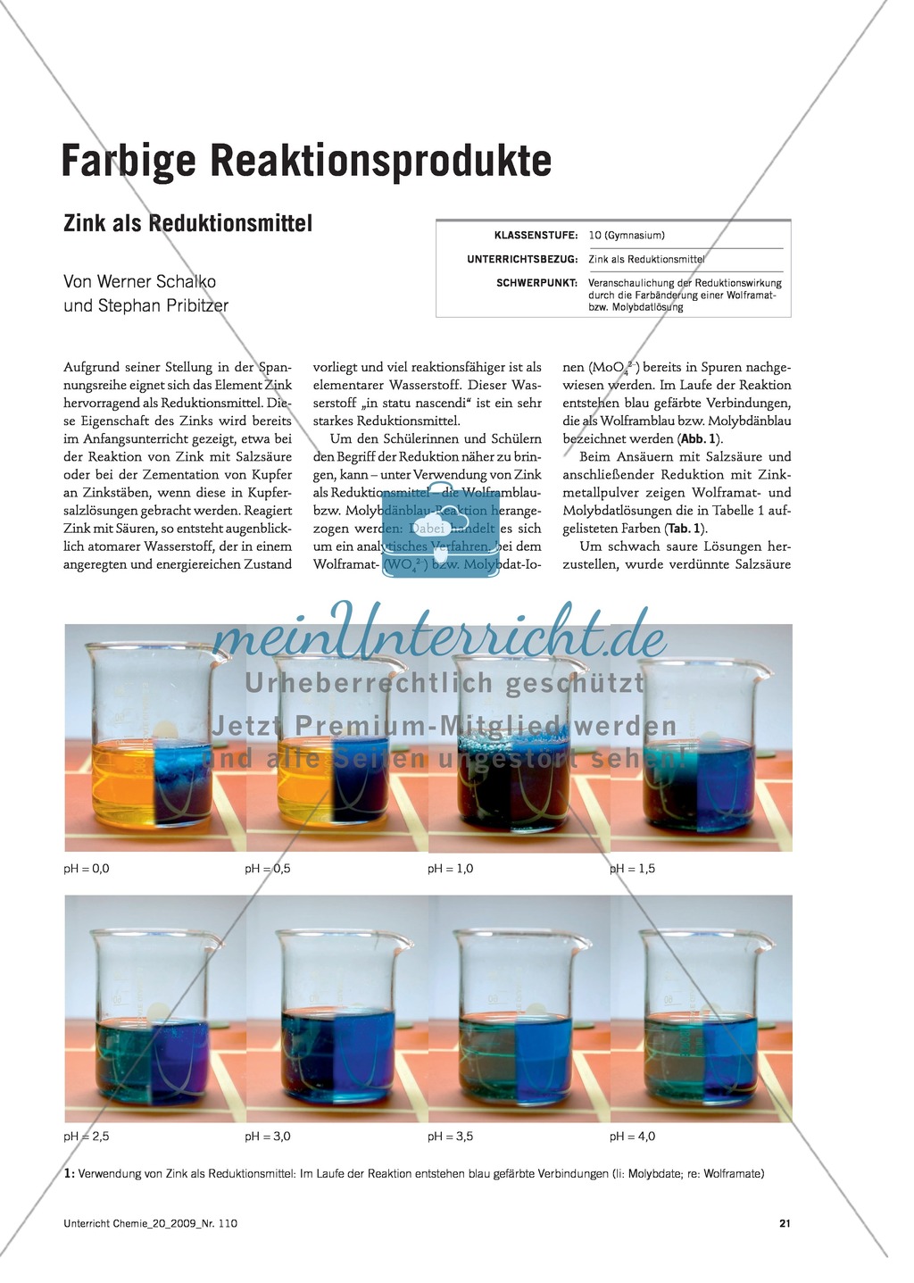 Zink als Reduktionsmittel - Die Reaktionsprodukte Molybdänblau + Wolframblau Preview 1