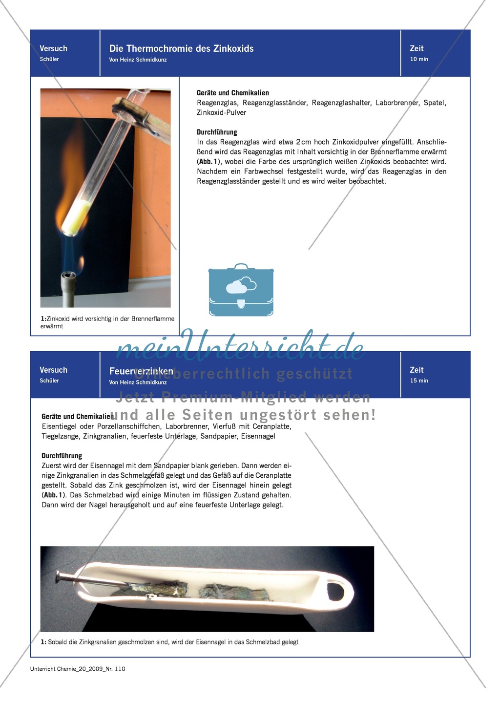 Experimente zum Thema Zink - Thermochromie des Zinkoxids und Feuerverzinken Preview 1
