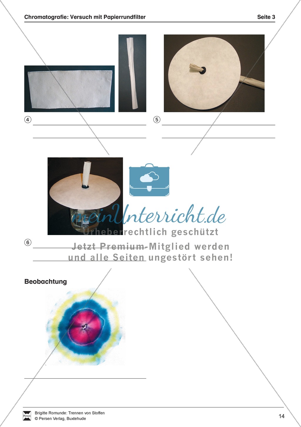 Chromatografie von Filzstiften - Auftrennung der Farben auf einem Papierrundfilter Preview 4