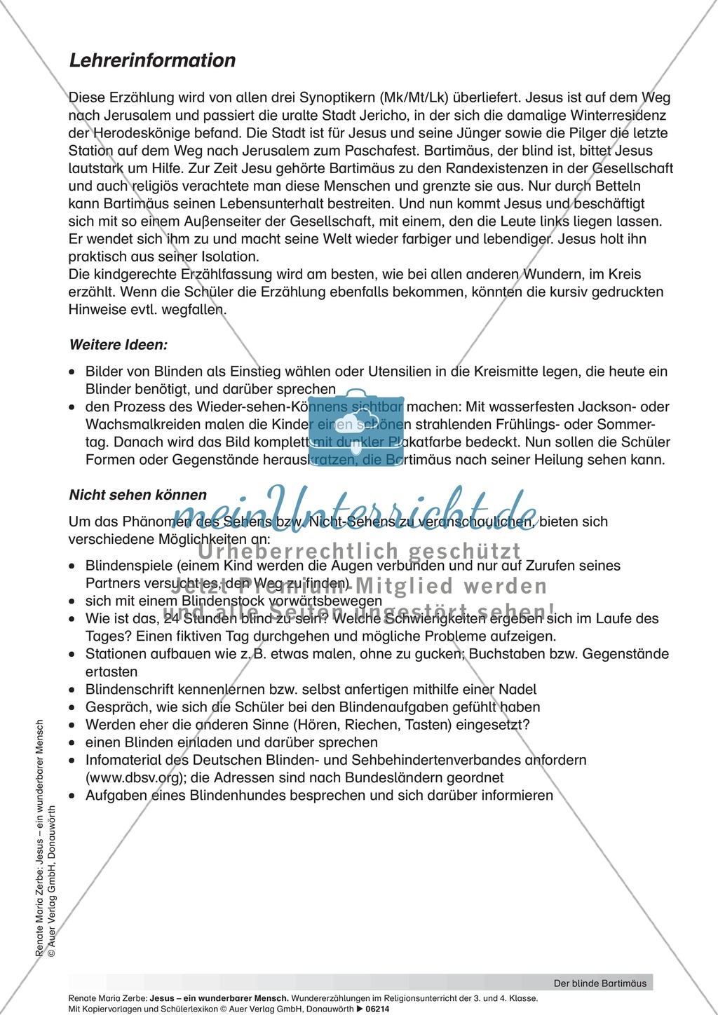 Die Geschichte des blinden Bartimäus mit Unterrichtsvorschlägen Preview 3