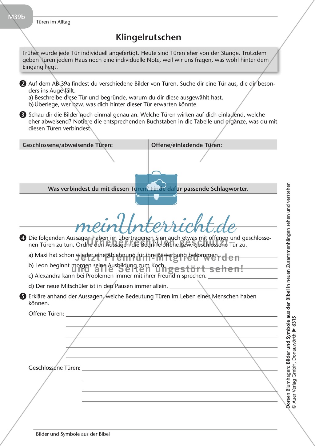 Symbole aus der Bibel: Die Tür und der Schlüssel mit Aufgaben und Lösungen Preview 5