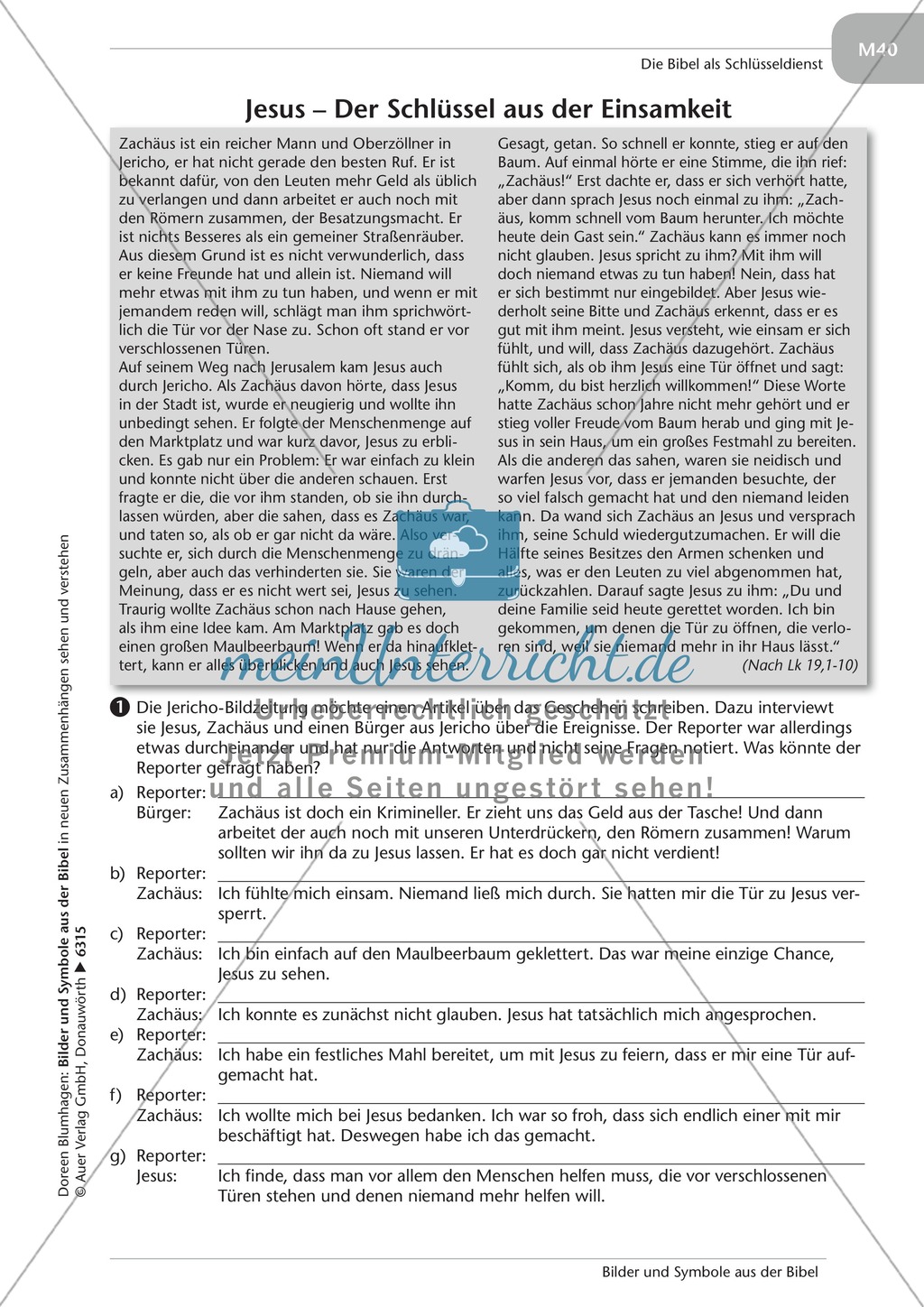 Symbole aus der Bibel: Die Tür und der Schlüssel mit Aufgaben und Lösungen Preview 6
