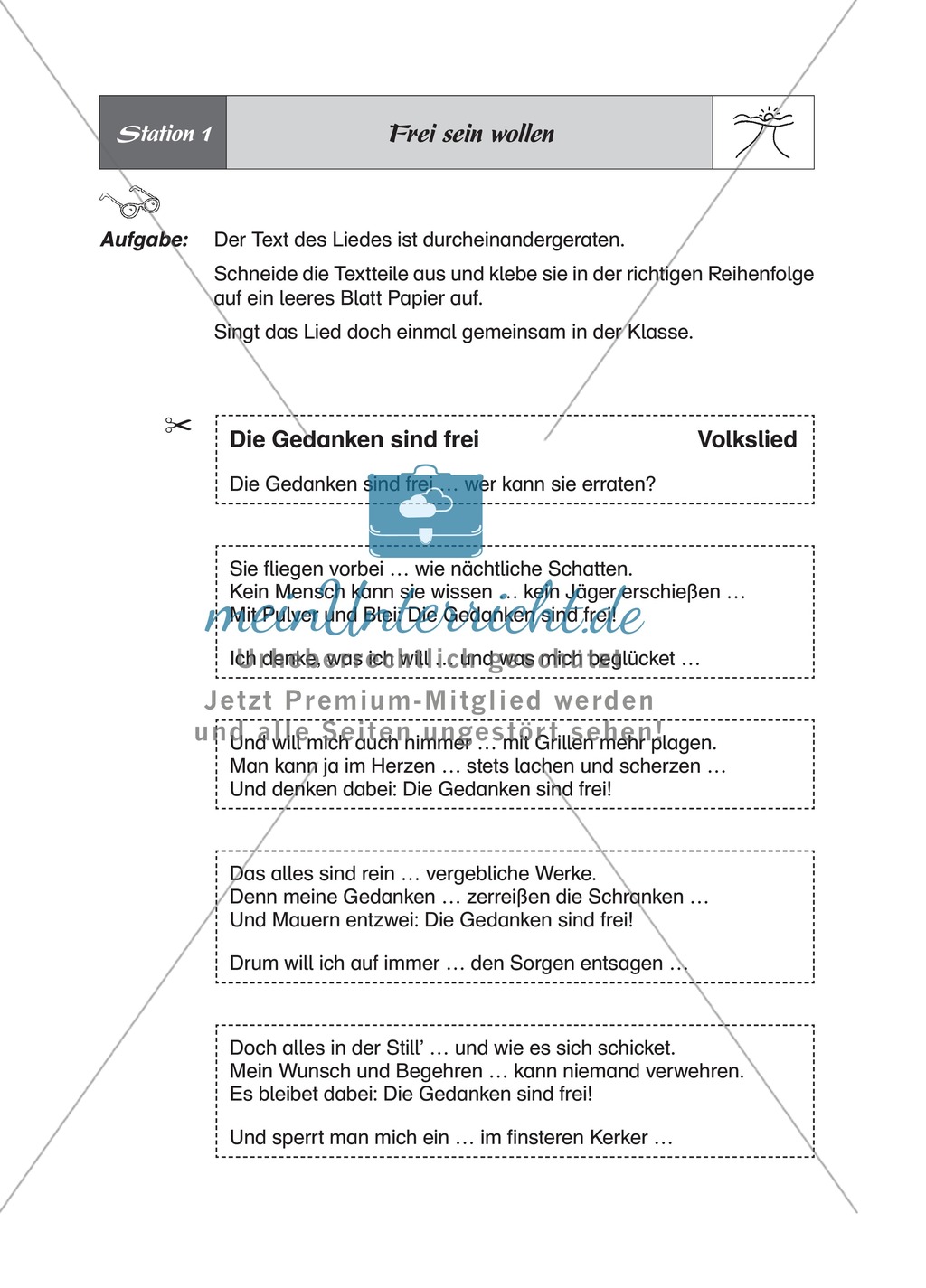 Freiheit: Die Gedanken sind frei - bearbeiten und gemeinsam singen Preview 1