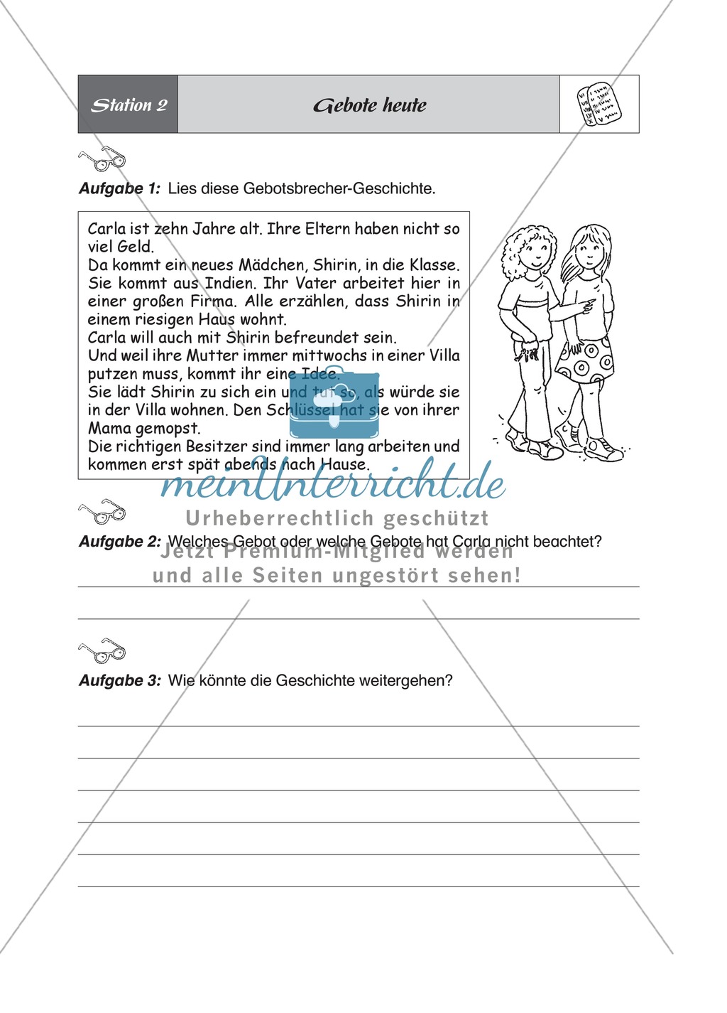Gebote Gottes mit Bezug zu alltäglichen Situationen - Arbeit an Stationen Preview 2