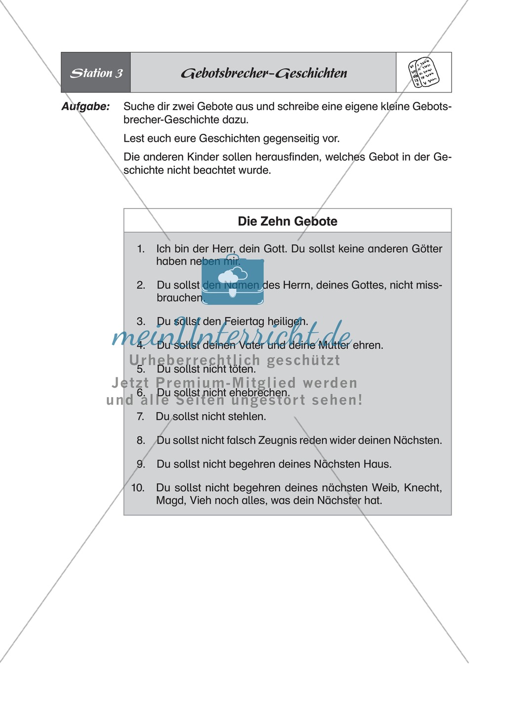 Gebote Gottes mit Bezug zu alltäglichen Situationen - Arbeit an Stationen Preview 3
