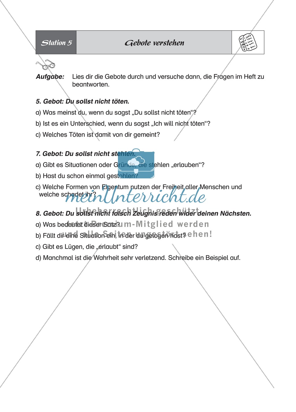 Gebote Gottes mit Bezug zu alltäglichen Situationen - Arbeit an Stationen Preview 5