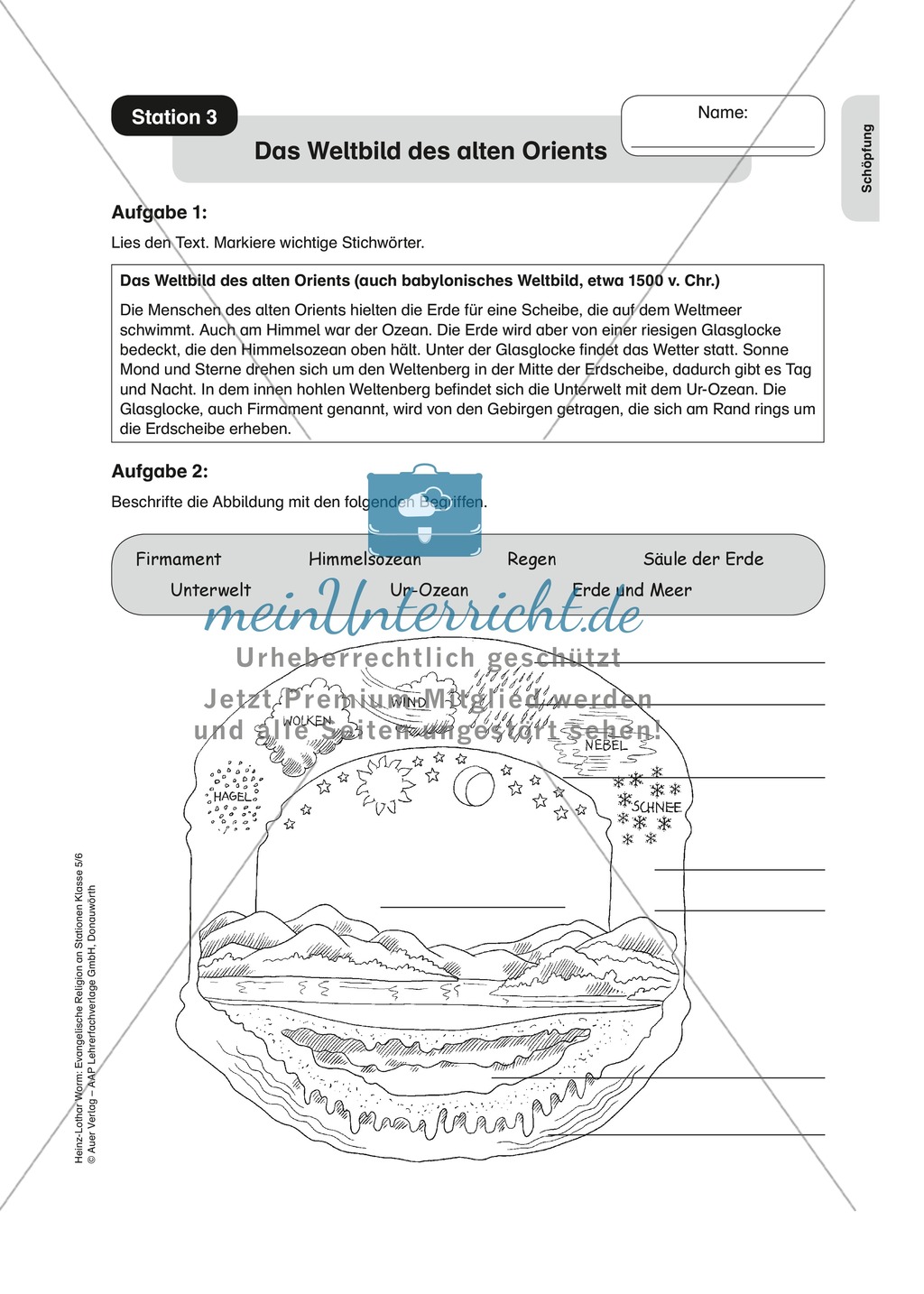 Schöpfung: Das Weltbild des alten Orients. Arbeitsmaterial mit Erläuterungen Preview 1