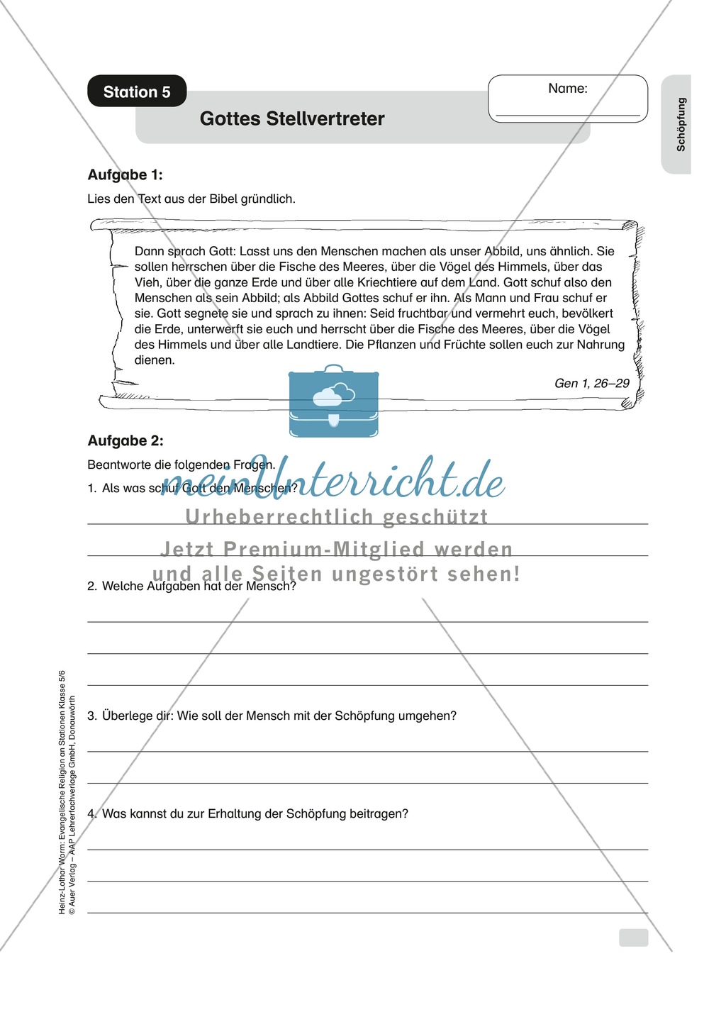 Schöpfung: Gottes Stellvertreter. Arbeitsmaterial mit Erläuterungen Preview 1