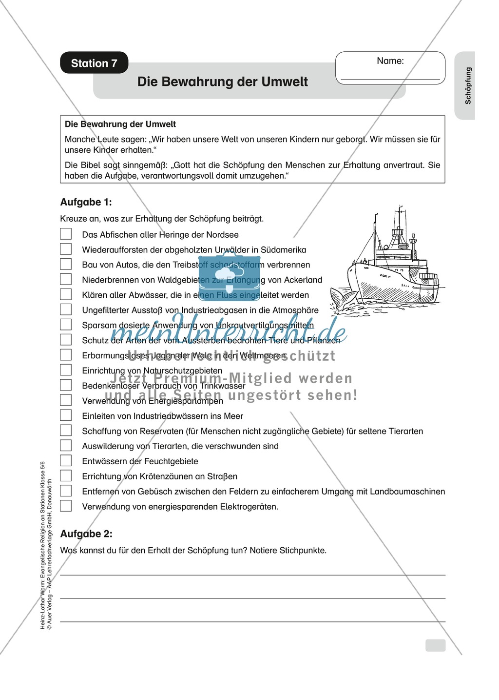 Schöpfung: Die Bedrohung der Umwelt. Arbeitsmaterial mit Erläuterungen Preview 1