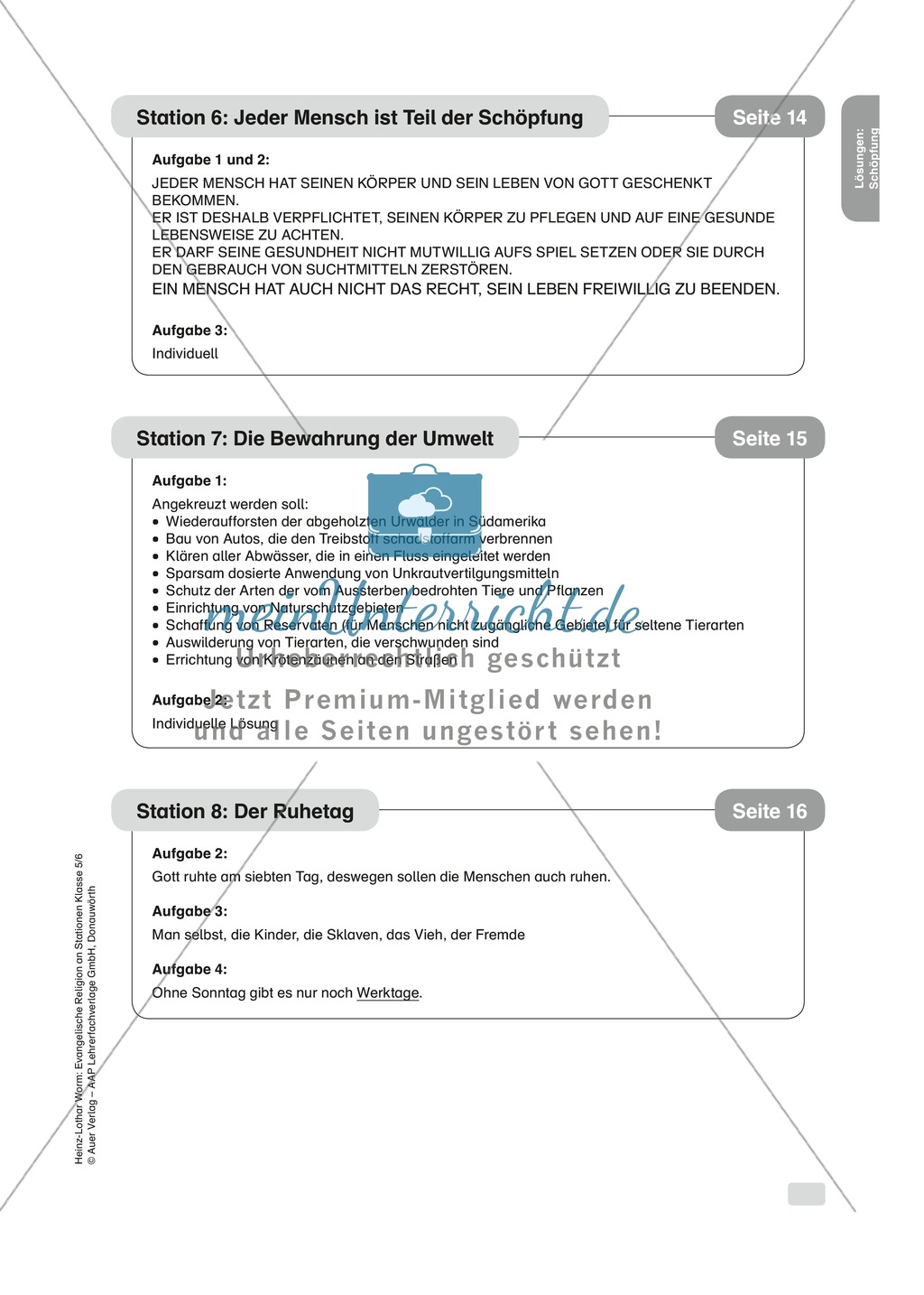 Schöpfung: Der Ruhetag. Arbeitsmaterial mit Erläuterungen Preview 2