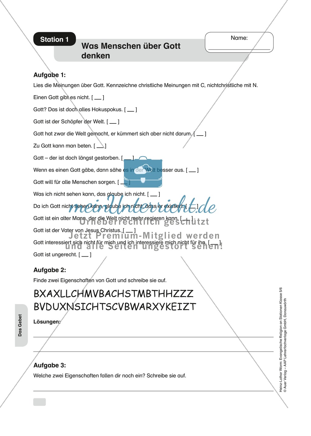 Die Verbindung von Glauben und Gebet an Stationen Preview 1