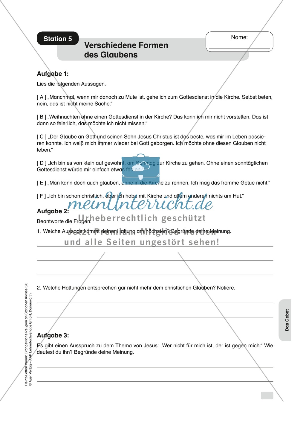 Die Verbindung von Glauben und Gebet an Stationen Preview 6