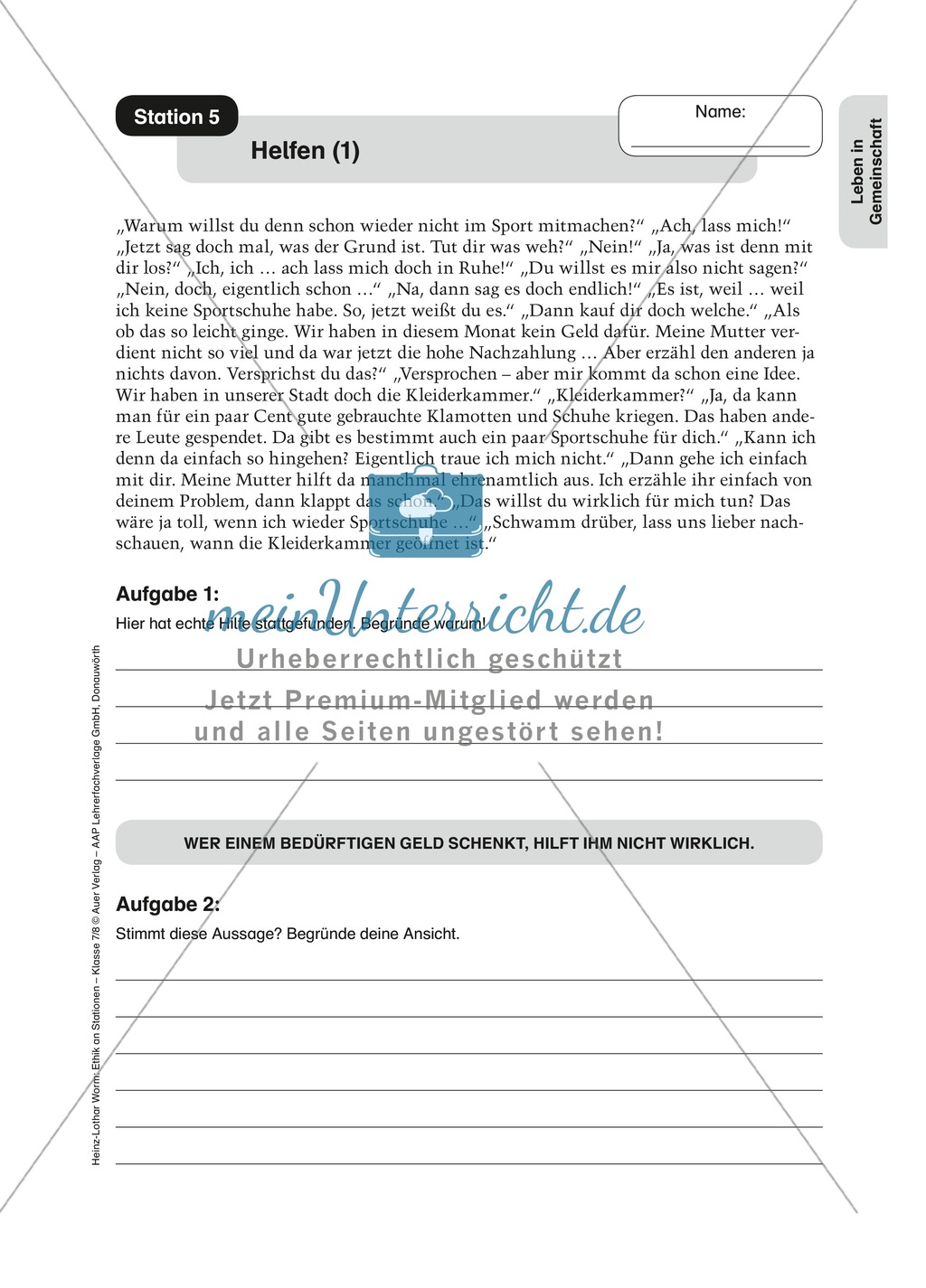 Leben in Gemeinschaft: Helfen - Fallbeispiele Preview 1