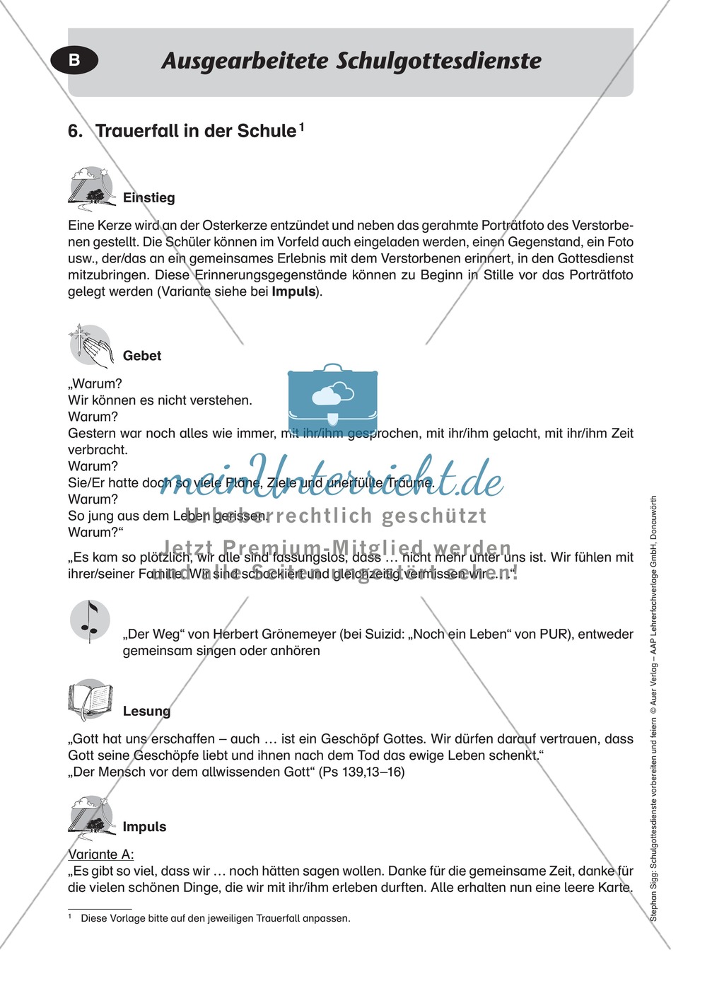 Gottesdienst gestalten: Schuljahresende - Rückblick auf den Tod eines Mitschülers Preview 1
