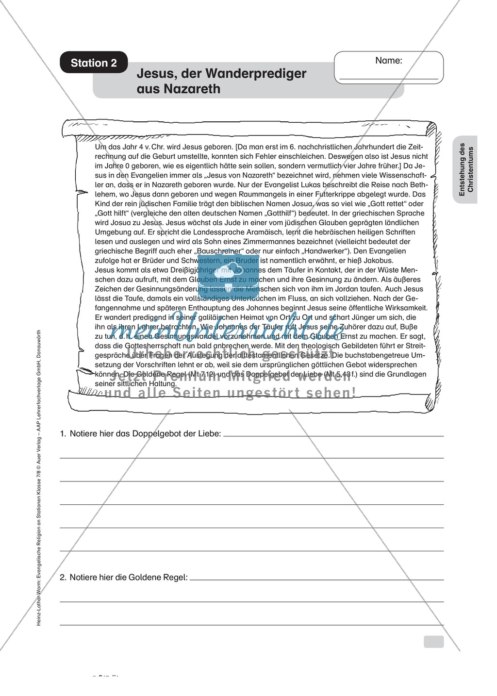Die Entstehung des Christentums an Stationen Preview 2