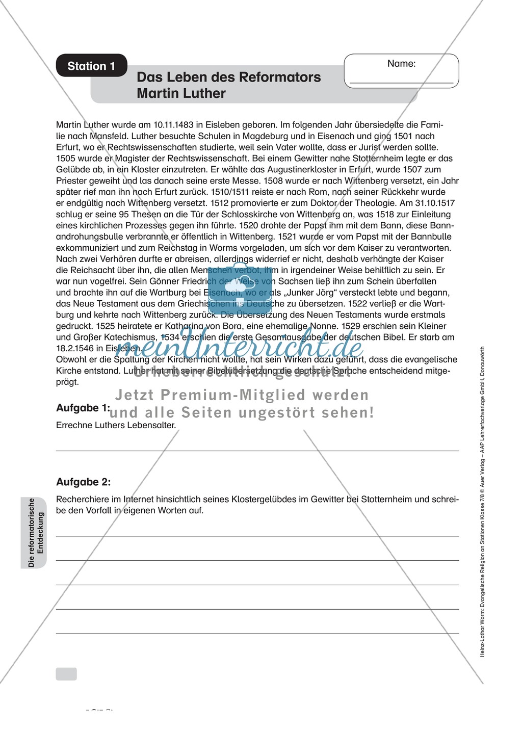 Leben und Wirken Martin Luthers an Stationen Preview 1