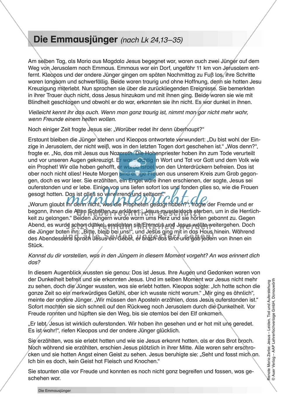 Jesus: Die Jünger von Emmaus + Lehrerinformation + Unterrrichtsideen Preview 1
