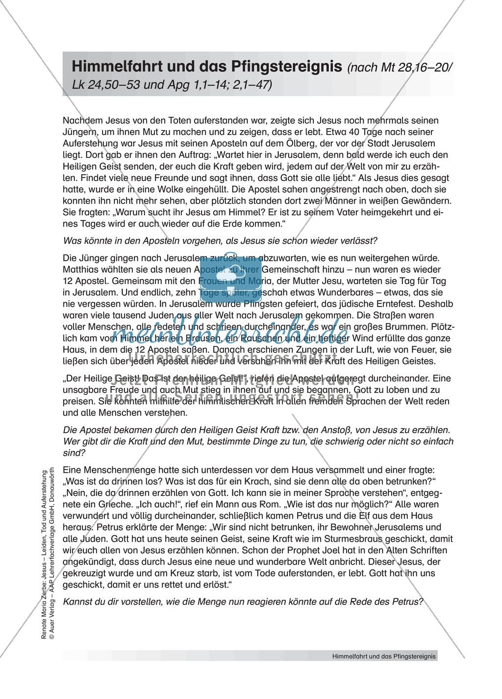 Jesus: Himmelfahrt und Pfingsten + Lehrerinformationen + Unterrichtsvorschläge Preview 1
