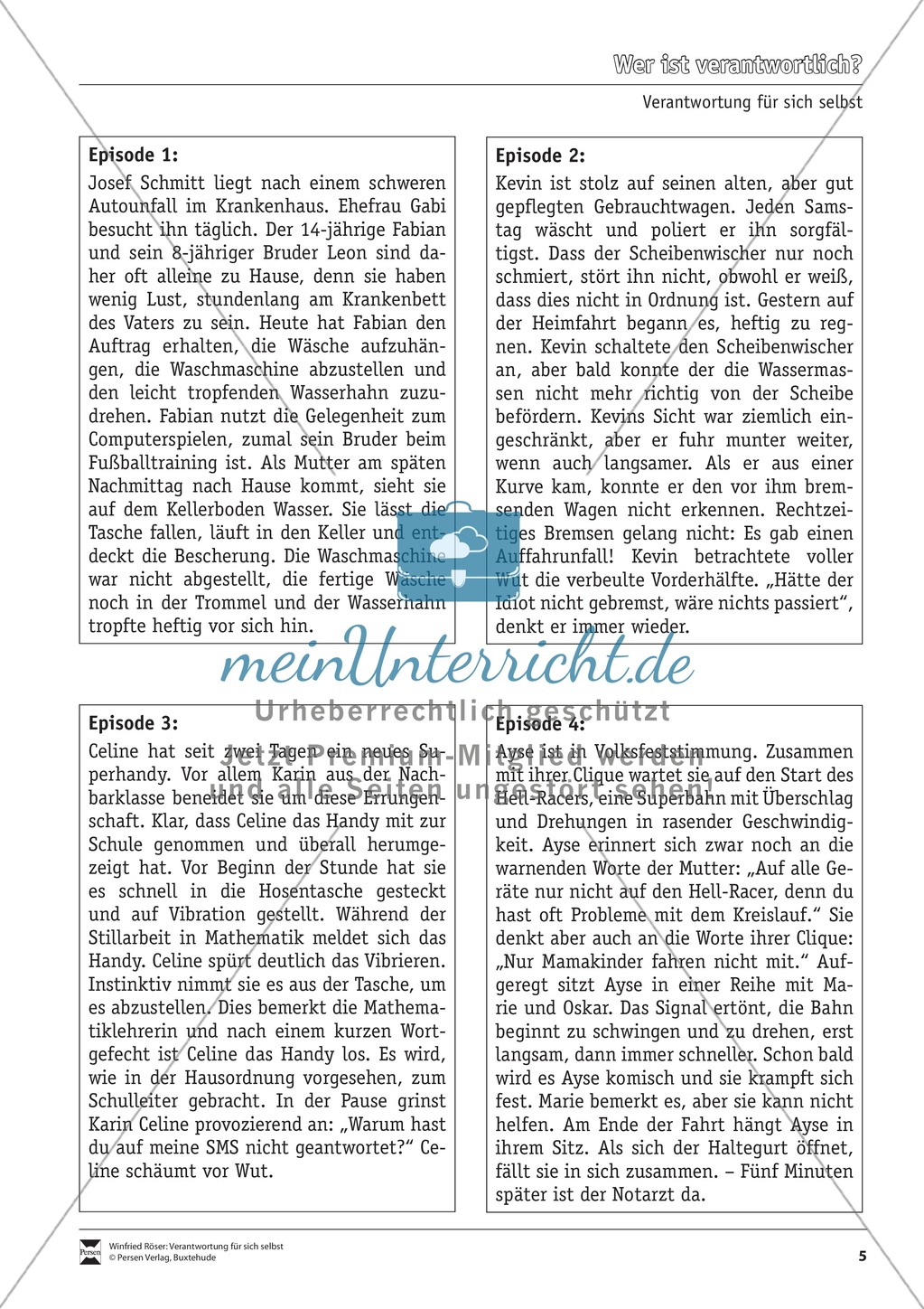 Verantwortung für sich selbst: Beispielgeschichten - Gruppenarbeit Preview 1