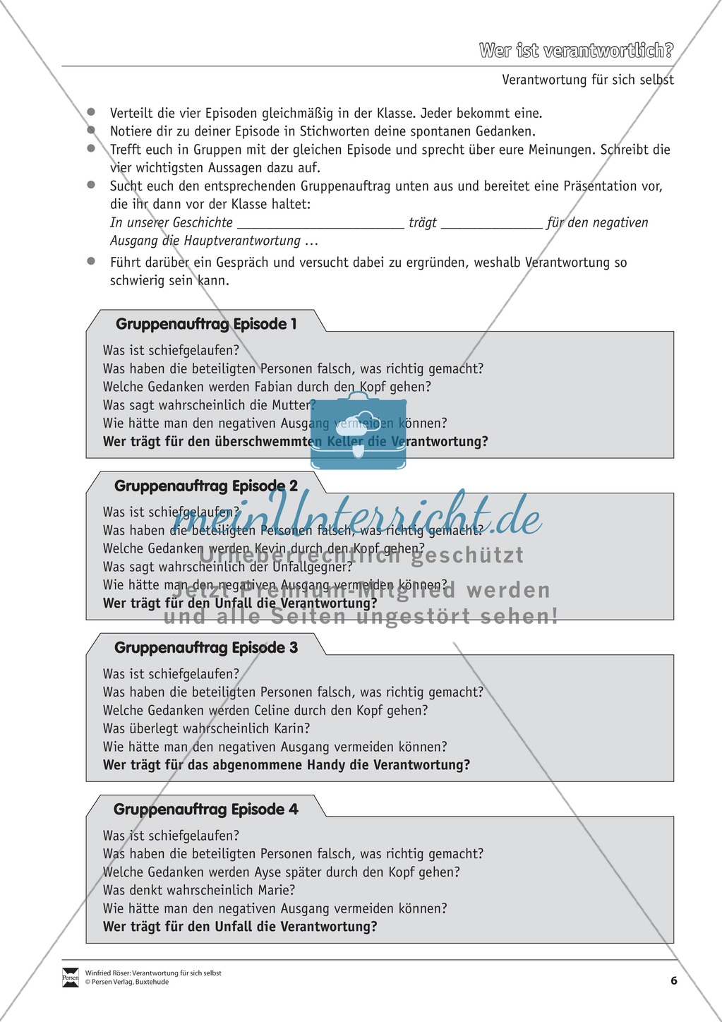 Verantwortung für sich selbst: Beispielgeschichten - Gruppenarbeit Preview 2
