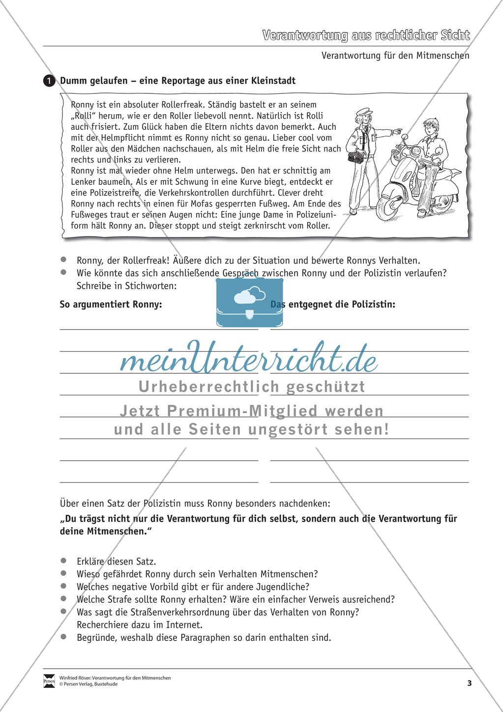 Verantwortung für Mitmenschen: rechtliche und moralische Verantwortung - Arbeitsblätter Preview 1