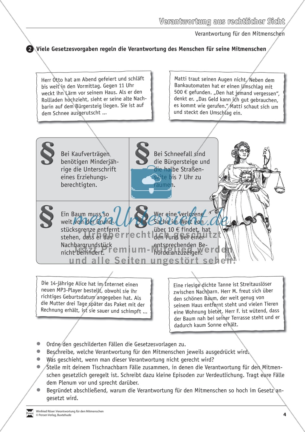 Verantwortung für Mitmenschen: rechtliche und moralische Verantwortung - Arbeitsblätter Preview 2