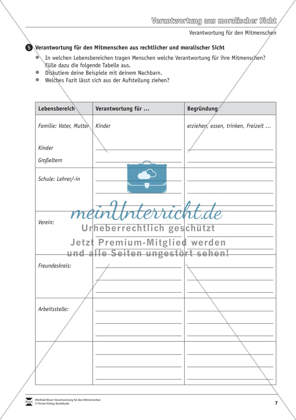 Verantwortung für Mitmenschen: rechtliche und moralische Verantwortung - Arbeitsblätter Preview 5