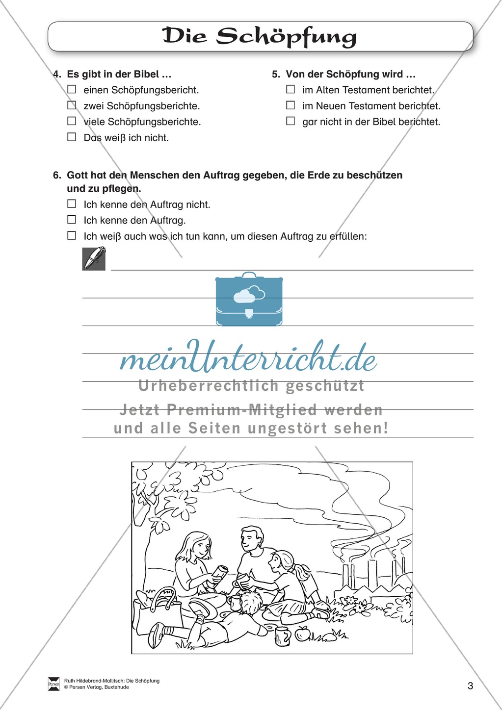 Die Schöpfung: Fragebogen zum Wissensstand der Schüler Preview 3