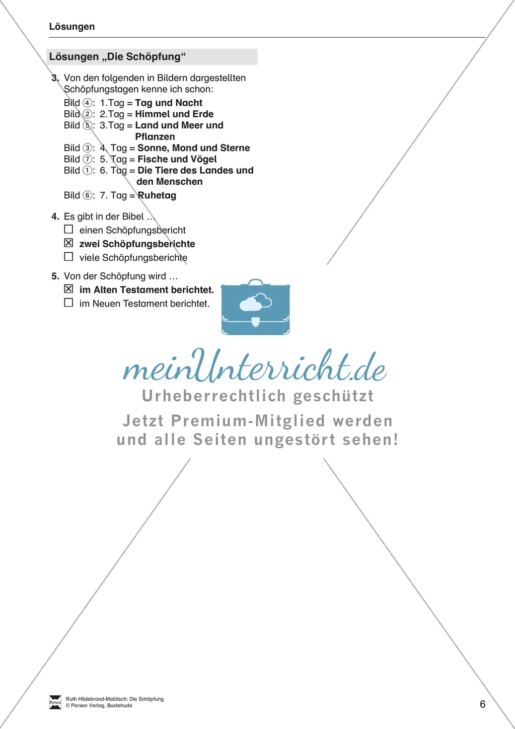 Die Schöpfung: Fragebogen zum Wissensstand der Schüler Preview 6