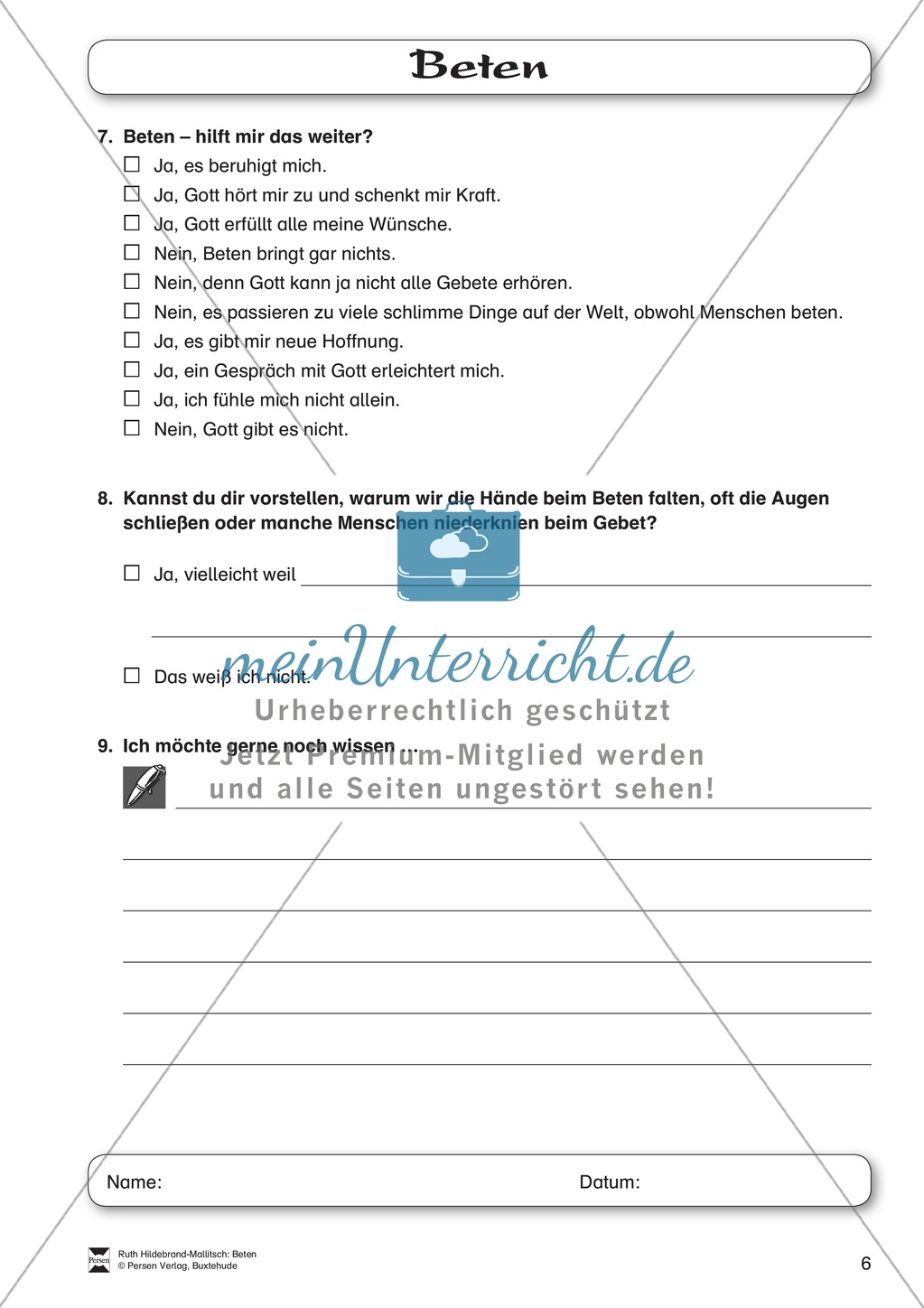 Beten: Selbsteinschätzung warum man betet Preview 3